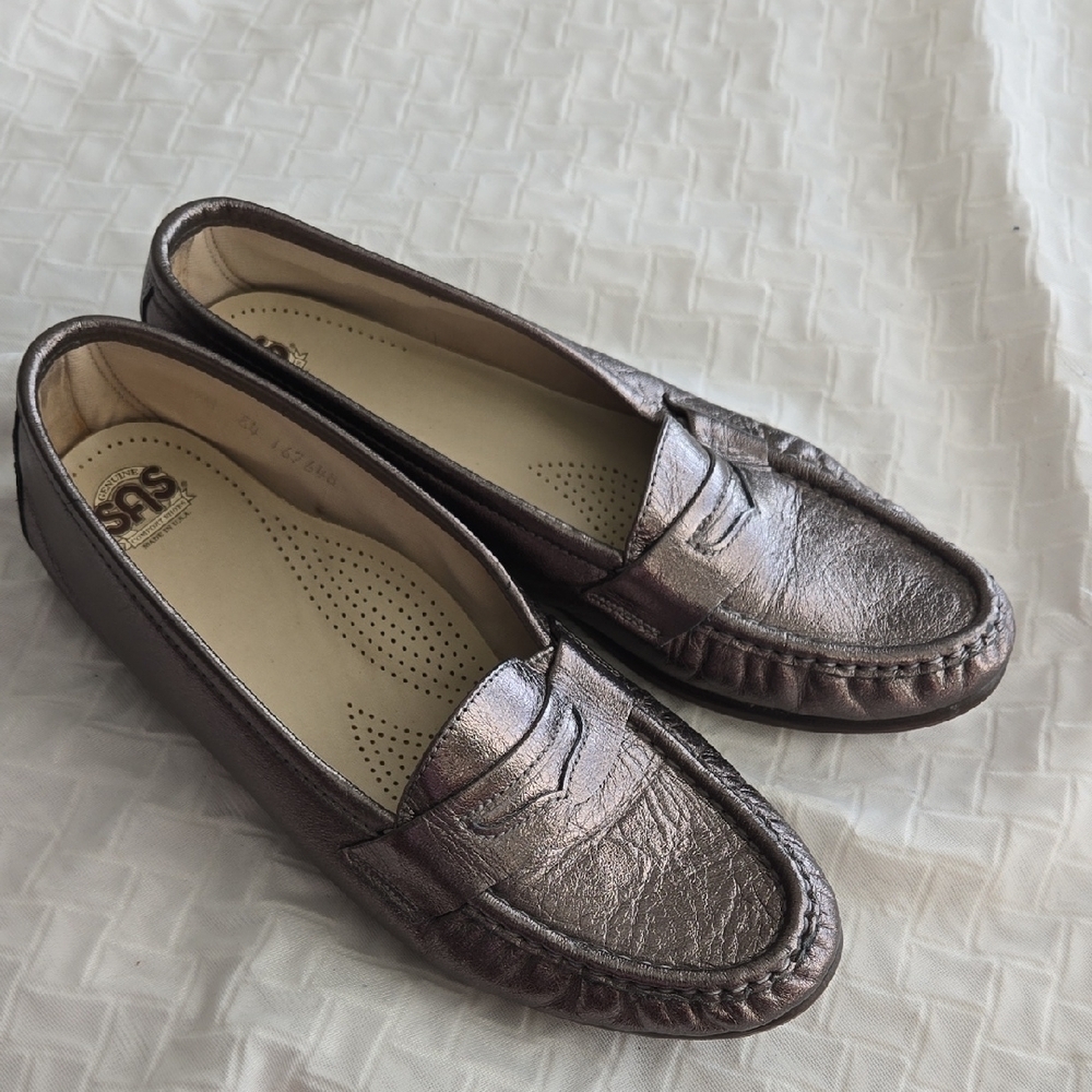 SAS Tripad Comfort Metallic Grey Comfort Loafers Timeless Flats Minimalist